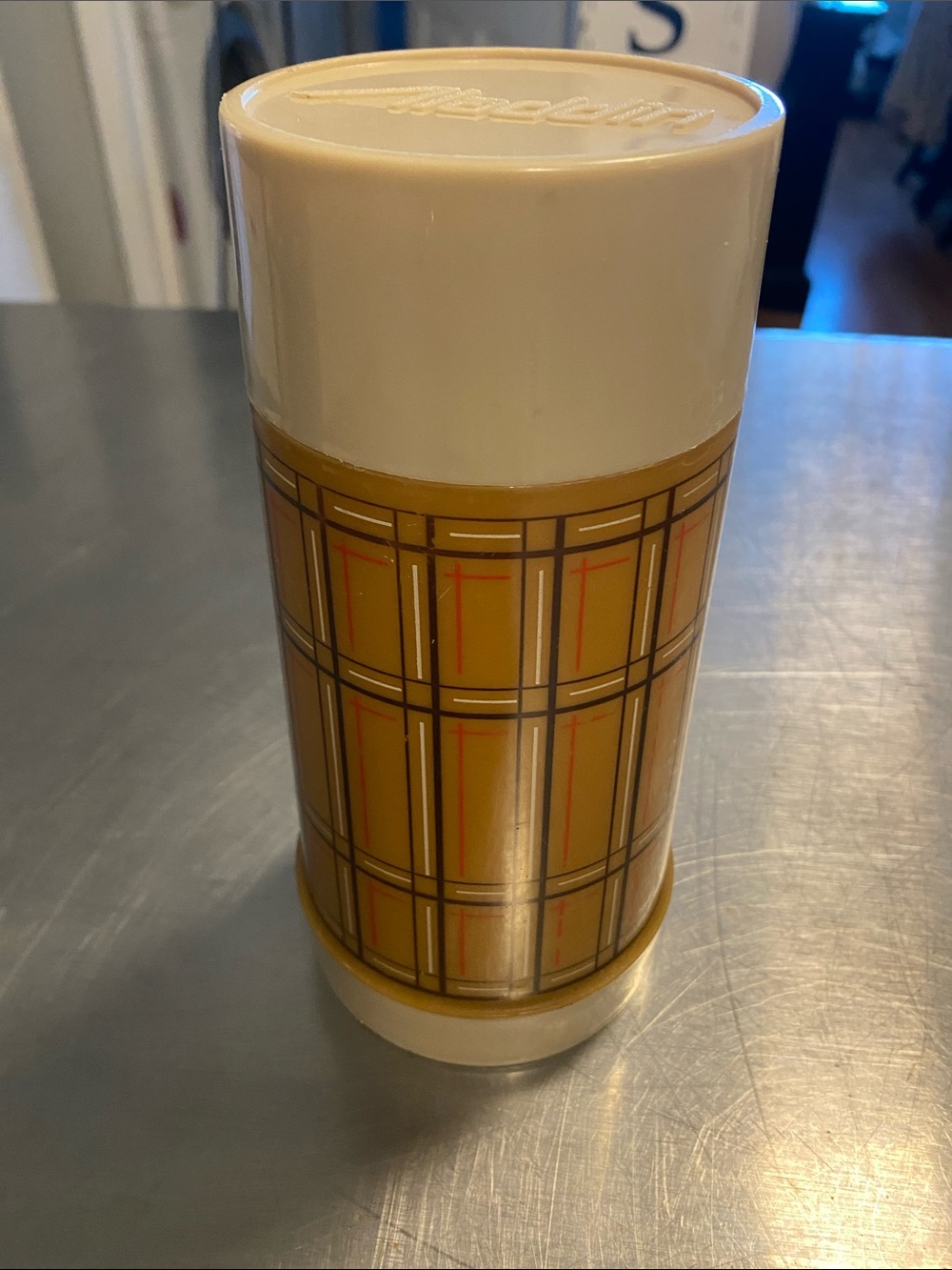 Vintage Aladdin Retro Plaid Thermos - Yellow and Cream